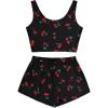 imageAvanova Women Cherry Print Tank Top Pajama Sets 2 Pieces Sleepwear LoungewearBlack a