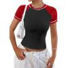 imageAvanova Women Raglan Colorblock Baby Tee Shirt Short Sleeve Summer Casual TopsBlack Red