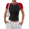 imageAvanova Women Raglan Colorblock Baby Tee Shirt Short Sleeve Summer Casual TopsBlack Red
