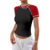 imageAvanova Women Raglan Colorblock Baby Tee Shirt Short Sleeve Summer Casual TopsBlack Red