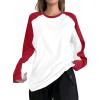 imageAvanova Women Star Graphic Raglan Long Sleeve Tee Shirt Color Block Loose TopRed