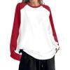 imageAvanova Women Star Graphic Raglan Long Sleeve Tee Shirt Color Block Loose TopRed
