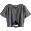 imageAvanova Women Sun Moon Graphic Distressed Crop Top Oversized Short Sleeve Ripped Tee ShirtDark Grey