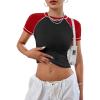 imageAvanova Women Raglan Colorblock Baby Tee Shirt Short Sleeve Summer Casual TopsBlack Red