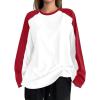 imageAvanova Women Star Graphic Raglan Long Sleeve Tee Shirt Color Block Loose TopRed