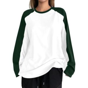 imageAvanova Women Star Graphic Raglan Long Sleeve Tee Shirt Color Block Loose TopGreen