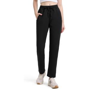 imageTapata Petite Womens 26quot28quot Inseam Sweatpants Cotton Lounge Yoga Pants Casual Open Bottom Workout Zipper Pocket JoggersBlack