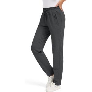 imageTapata Petite Womens 26quot28quot Inseam Sweatpants Cotton Lounge Yoga Pants Casual Open Bottom Workout Zipper Pocket JoggersCharcoal