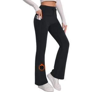 imageTapata Womens Fleece Lined Pants 28303234 Winter Thermal Warm Bootcut Flare Leggings Hiking Yoga Pants with PocketsBlack