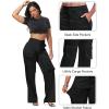 imageTapata Womens Satin Cargo Pants 28531 Inseam High Waisted Wide Leg Casual Straight Club Trousers PetiteRegularBlack