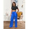 imageTapata Womens Satin Cargo Pants 28531 Inseam High Waisted Wide Leg Casual Straight Club Trousers PetiteRegularBlue