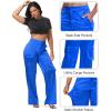 imageTapata Womens Satin Cargo Pants 28531 Inseam High Waisted Wide Leg Casual Straight Club Trousers PetiteRegularBlue