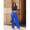 imageTapata Womens Satin Cargo Pants 28531 Inseam High Waisted Wide Leg Casual Straight Club Trousers PetiteRegularBlue