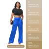 imageTapata Womens Satin Cargo Pants 28531 Inseam High Waisted Wide Leg Casual Straight Club Trousers PetiteRegularBlue