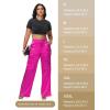 imageTapata Womens Satin Cargo Pants 28531 Inseam High Waisted Wide Leg Casual Straight Club Trousers PetiteRegularHot Pink