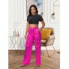 imageTapata Womens Satin Cargo Pants 28531 Inseam High Waisted Wide Leg Casual Straight Club Trousers PetiteRegularHot Pink