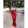 imageTapata Womens Satin Cargo Pants 28531 Inseam High Waisted Wide Leg Casual Straight Club Trousers PetiteRegularRed