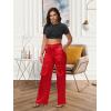 imageTapata Womens Satin Cargo Pants 28531 Inseam High Waisted Wide Leg Casual Straight Club Trousers PetiteRegularRed