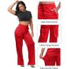imageTapata Womens Satin Cargo Pants 28531 Inseam High Waisted Wide Leg Casual Straight Club Trousers PetiteRegularRed