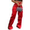 imageTapata Womens Satin Cargo Pants 28531 Inseam High Waisted Wide Leg Casual Straight Club Trousers PetiteRegularRed