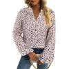 imageAvanova Women Boho Floral Blouses V Neck Top Lantern Long Sleeve ShirtLeopard Beige