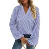 imageAvanova Women Boho Floral Blouses V Neck Top Lantern Long Sleeve ShirtStriped Blue