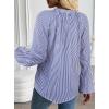 imageAvanova Women Boho Floral Blouses V Neck Top Lantern Long Sleeve ShirtStriped Blue