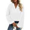 imageAvanova Women Boho Floral Blouses V Neck Top Lantern Long Sleeve ShirtWhite