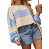 imageAvanova Women Color Block Striped Cropped Sweatshirt Oversized Crewneck PulloverBeige Blue