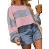 imageAvanova Women Color Block Striped Cropped Sweatshirt Oversized Crewneck PulloverGrey Pink