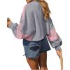 imageAvanova Women Color Block Striped Cropped Sweatshirt Oversized Crewneck PulloverGrey Pink