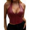 imageAvanova Women Leather Halter Corset Bustier Tops Sexy Going Out Crop Tank TopsBurgundy