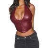 imageAvanova Women Leather Halter Corset Bustier Tops Sexy Going Out Crop Tank TopsBurgundy