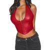 imageAvanova Women Leather Halter Corset Bustier Tops Sexy Going Out Crop Tank TopsRed