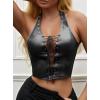 imageAvanova Women Leather Halter Top Tank Lace Up Corset Bustier Going Out Sexy Crop TopBlack