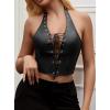 imageAvanova Women Leather Halter Top Tank Lace Up Corset Bustier Going Out Sexy Crop TopBlack