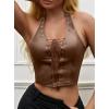 imageAvanova Women Leather Halter Top Tank Lace Up Corset Bustier Going Out Sexy Crop TopBrown