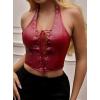 imageAvanova Women Leather Halter Top Tank Lace Up Corset Bustier Going Out Sexy Crop TopBurgundy