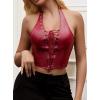 imageAvanova Women Leather Halter Top Tank Lace Up Corset Bustier Going Out Sexy Crop TopBurgundy