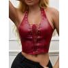 imageAvanova Women Leather Halter Top Tank Lace Up Corset Bustier Going Out Sexy Crop TopBurgundy