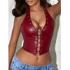 imageAvanova Women Leather Halter Top Tank Lace Up Corset Bustier Going Out Sexy Crop TopBurgundy