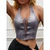 imageAvanova Women Leather Halter Top Tank Lace Up Corset Bustier Going Out Sexy Crop TopGrey