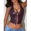imageAvanova Women Leather Halter Top Tank Lace Up Corset Bustier Going Out Sexy Crop TopPurple