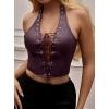 imageAvanova Women Leather Halter Top Tank Lace Up Corset Bustier Going Out Sexy Crop TopPurple