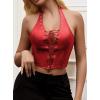 imageAvanova Women Leather Halter Top Tank Lace Up Corset Bustier Going Out Sexy Crop TopRed