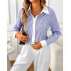 imageAvanova Women Pattern Print Button Down Blouse Top Long Sleeve Work Business ShirtStriped Blue