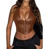 imageAvanova Women Leather Halter Corset Bustier Tops Sexy Going Out Crop Tank TopsDark Brown