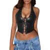imageAvanova Women Leather Halter Top Tank Lace Up Corset Bustier Going Out Sexy Crop TopBlack