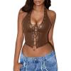 imageAvanova Women Leather Halter Top Tank Lace Up Corset Bustier Going Out Sexy Crop TopBrown