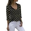 imageAvanova Women Pattern Print Button Down Blouse Top Long Sleeve Work Business ShirtGold Dot Black
